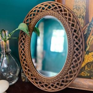 Vintage Homco Dart Burwood Faux Wood Rattan MCM Oval Mirror
